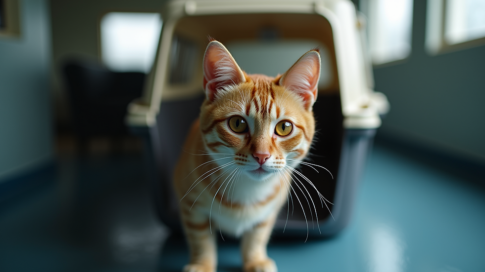 High angle view of a cat carrier ready for transport to a vet appointment