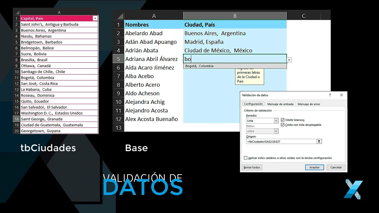 Proceso para crear y usar Validación de datos en Microsoft Excel | Xyclos