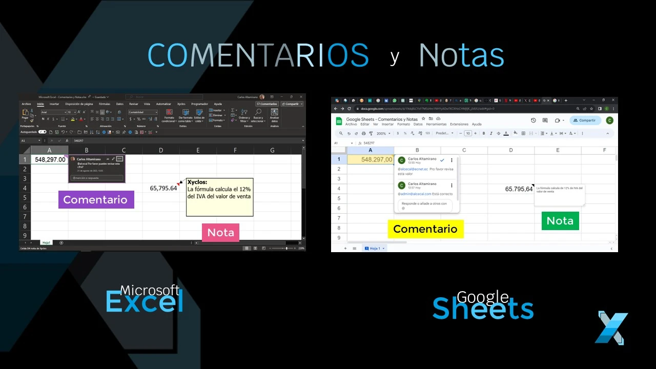 Las opciones en Google Shhets y Microsoft Excel para agregar Comentarios y notas en una celda | Xyclos