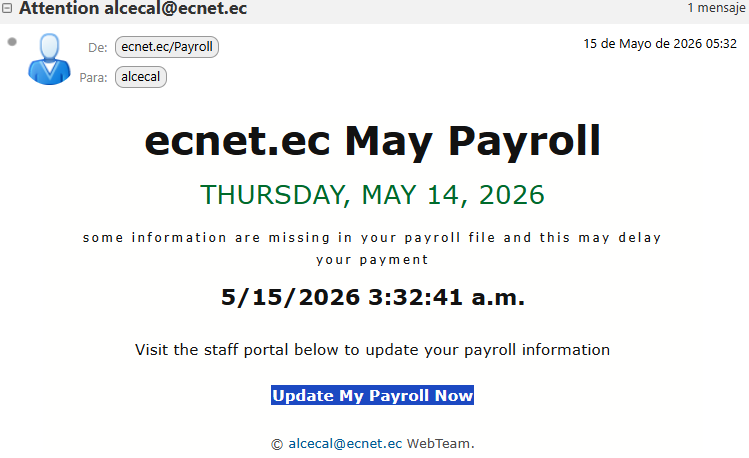 Imagen de un mensaje de phishing | Xyclos