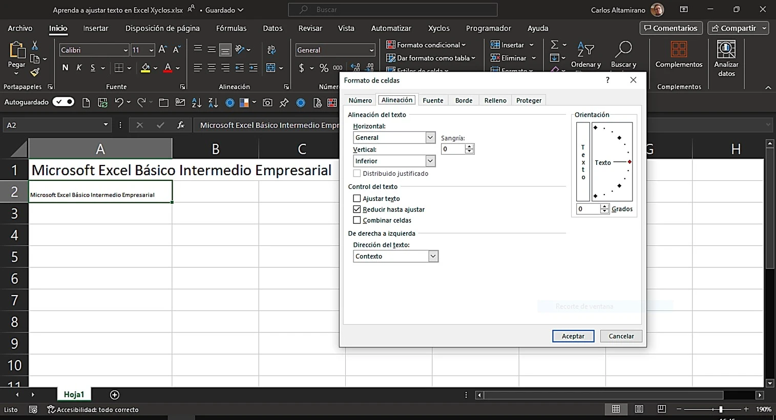 Distribuir texto en una celda de Microsoft Excel | Xyclos