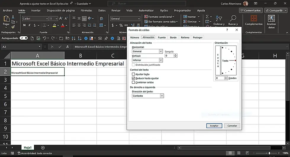 Distribuir texto en una celda de Microsoft Excel | Xyclos