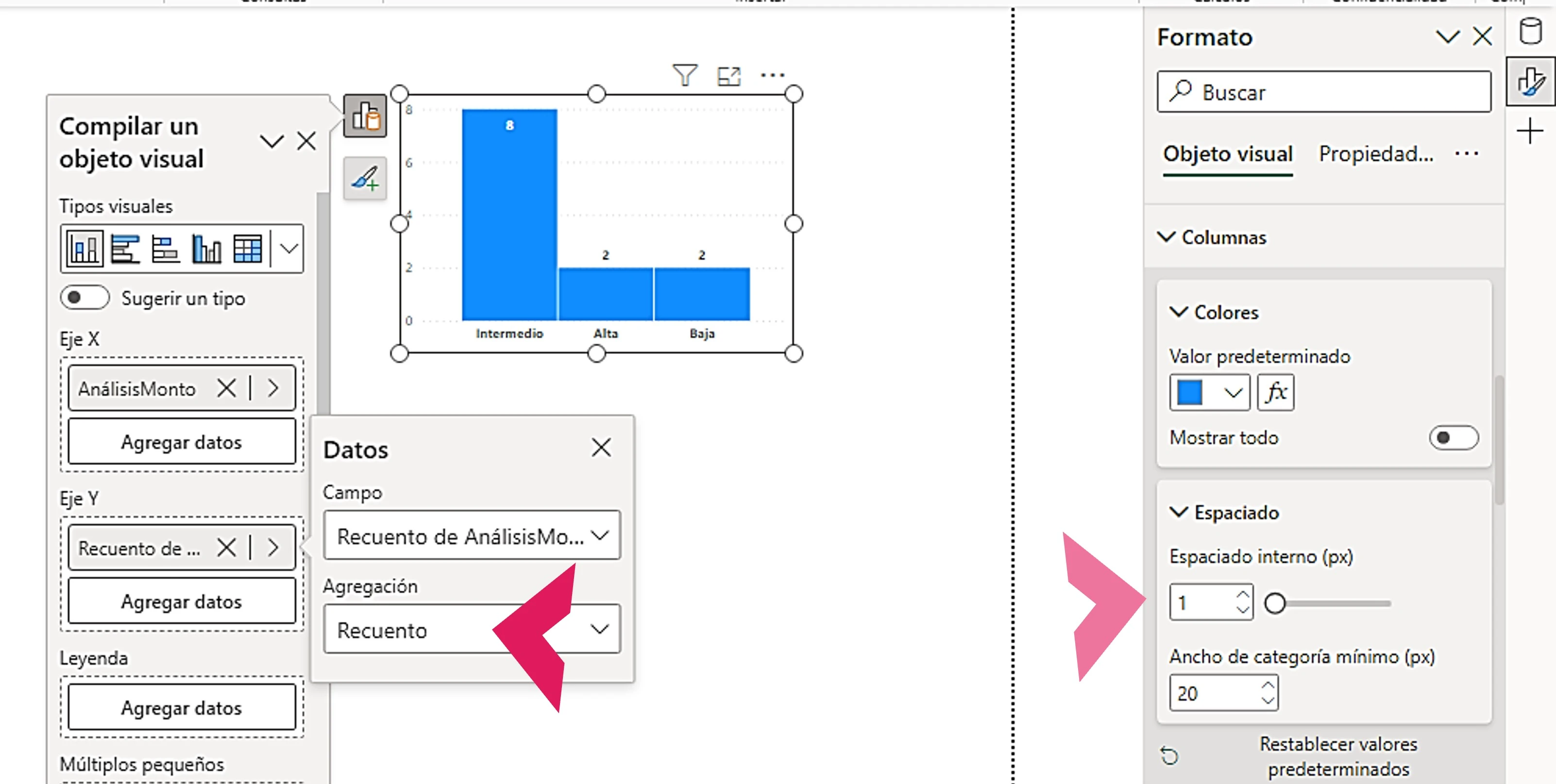 Campos y formato del objeto visual Histograma en Power BI | Xyclos