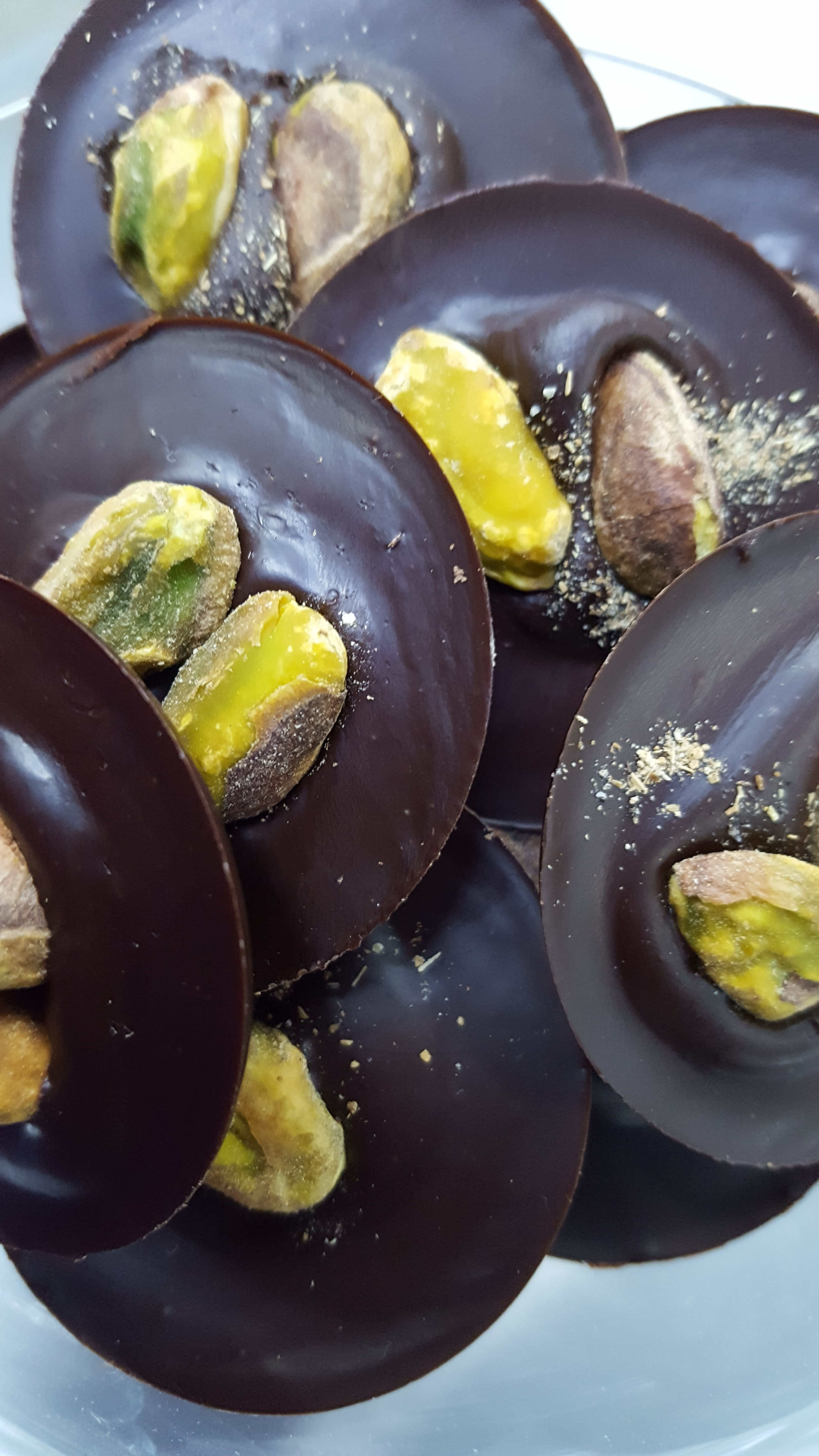 Dark Chocolate, Pistachio, Cardamom & Rose Drops