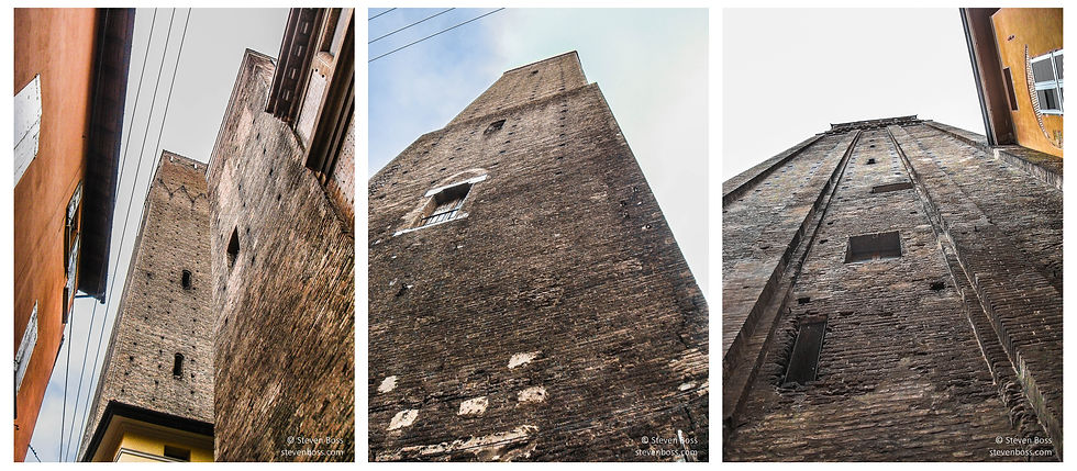 1. Torre Prendiparte & Torre Guidozagni; 2. Torre Azzoguidi (Altabella); 3. Campanile della Cattedrale di San Pietro, Bologna