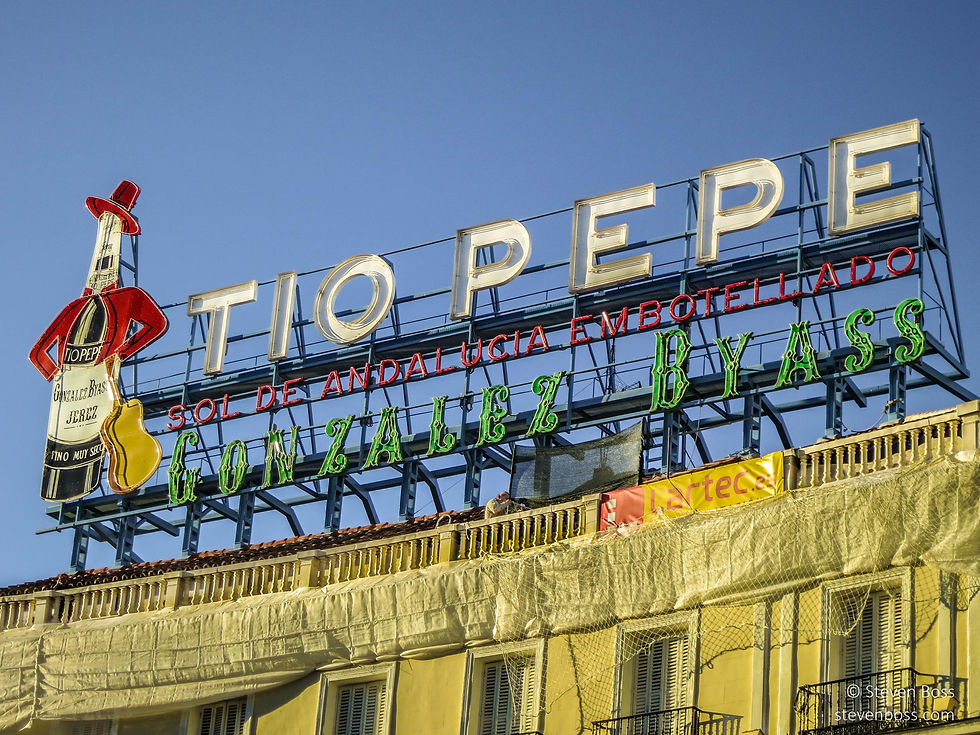 The Tío Pepe sign during the day, Madrid, Spain