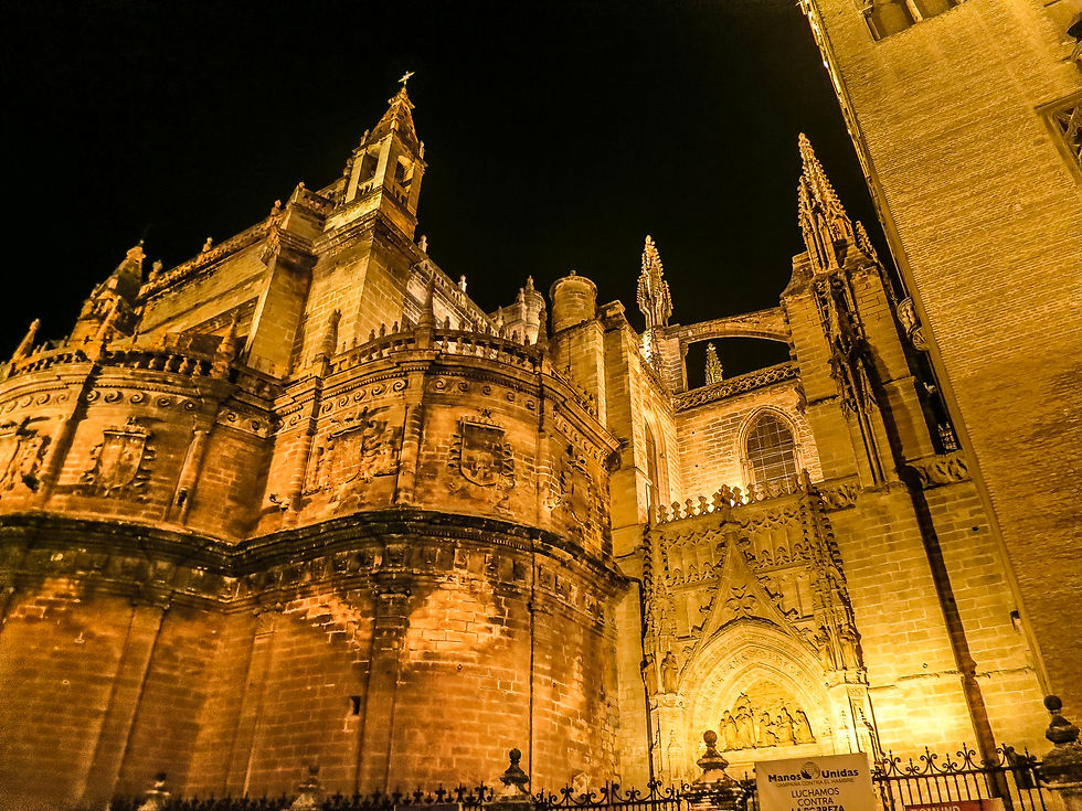 Seville Cathedral - Puerta de Palos on the east façade at night - a painterly view, Seville, Spain