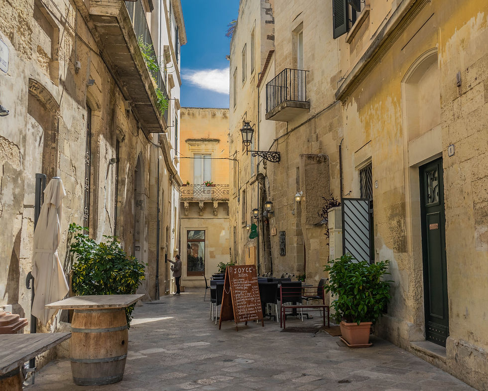 A little trattoria on a little street in the morning, Lecce, Italy