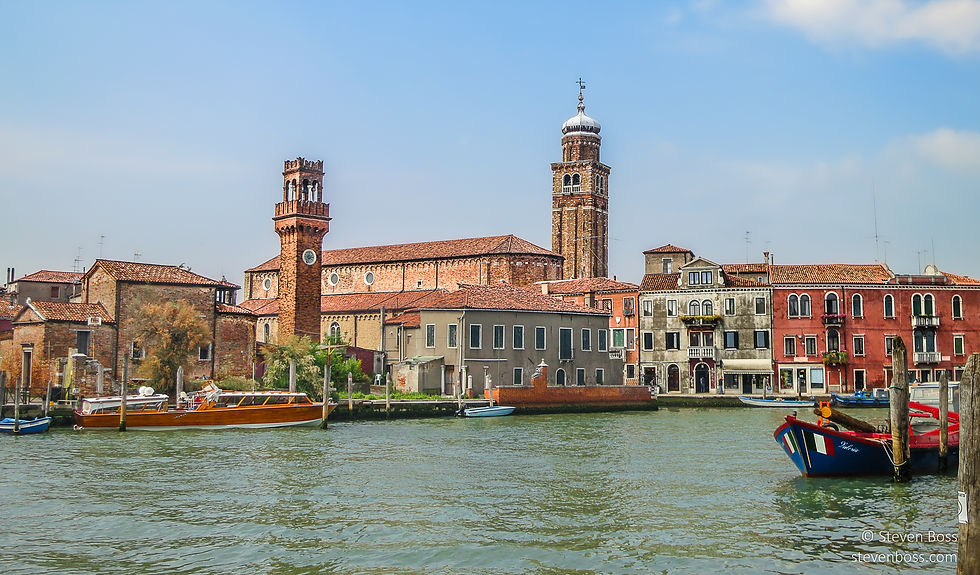 View of campaniles on Murano, Venice, Italy