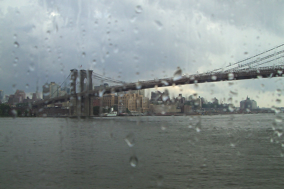 Brooklyn Bridge in the rain, New York, NY
