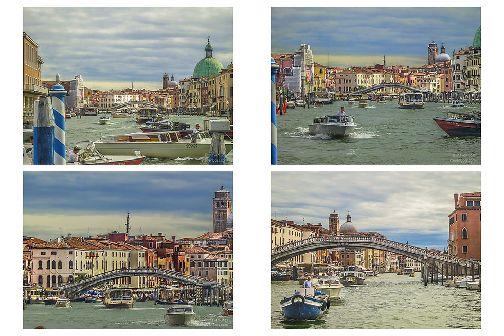 Much traffic on the Grand Canal west of Ponte degli Scalzi #1, #2, #3 & #4, Venice, Italy