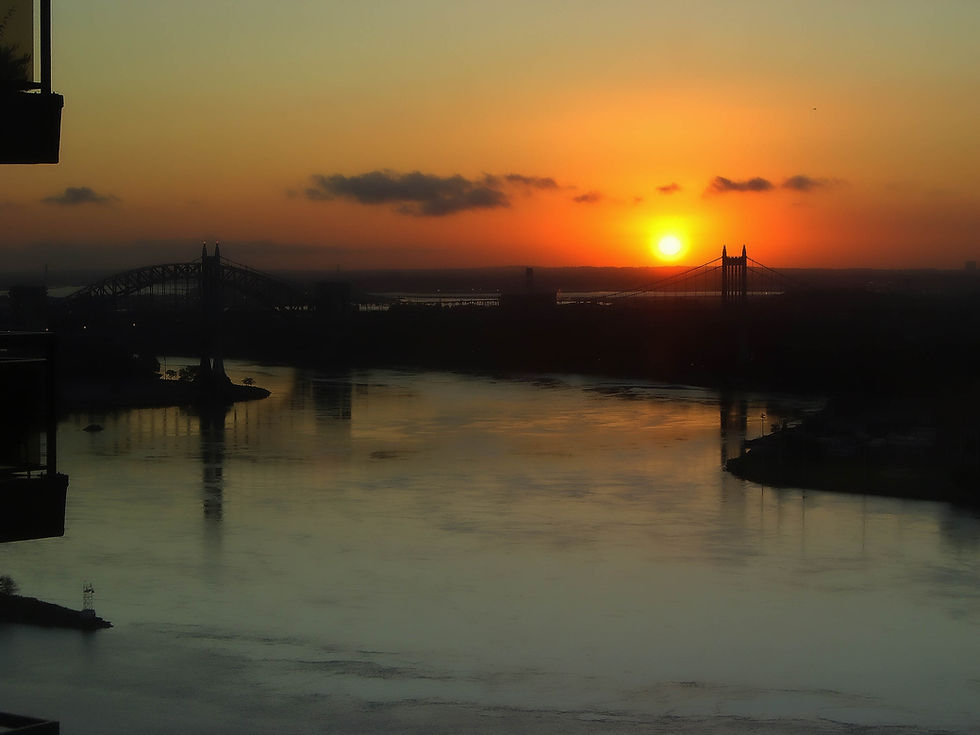Reflection on the East River right after sunrise: the Triborough & Hell Gate Bridges, New York, NY