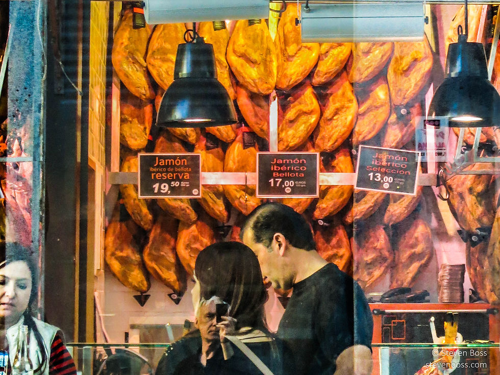 Mercado de San Miguel #3 - Carrasco Ibéricos Jamoneria - shooting through the window, Madrid, Spain