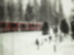 The train rounding a curve in a snow storm - from the window of the Bernina Express #2, Pontresina, Switzerland