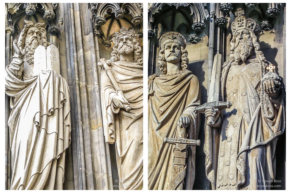 Cologne Cathedral - bas relief statues adjacent to the main entrance #1 & #2, Cologne, Germany