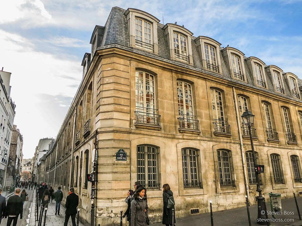 Looking down Rue Vieille du Temple along Hôtel de Rohan, Paris, France