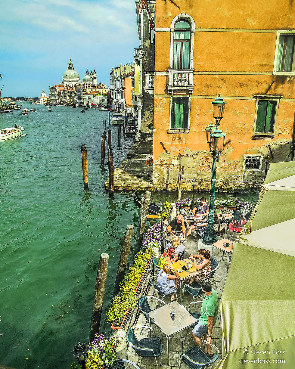 Drinking & smoking al fresco by the Grand Canal, Venice, Italy