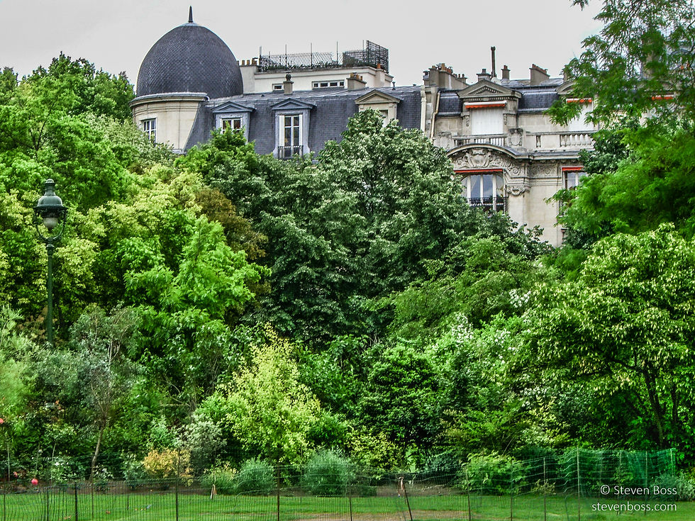 Parc du Champ de Mars & the adjacent homes beyond the trees & shrubbery #2, Paris, France
