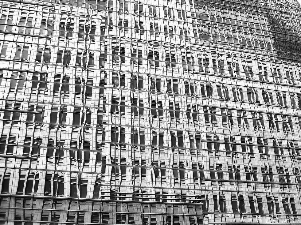 Big window reflection in black & white, New York, NY