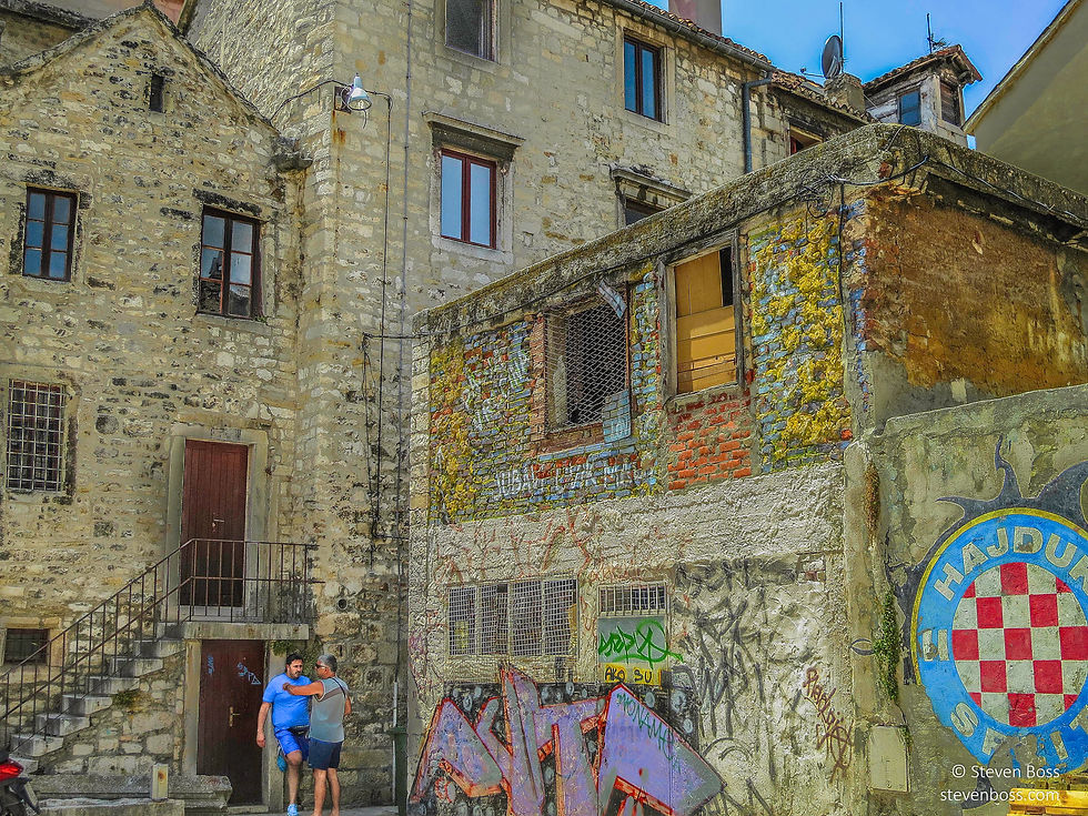 Conducting business on the square, Split, Croatia