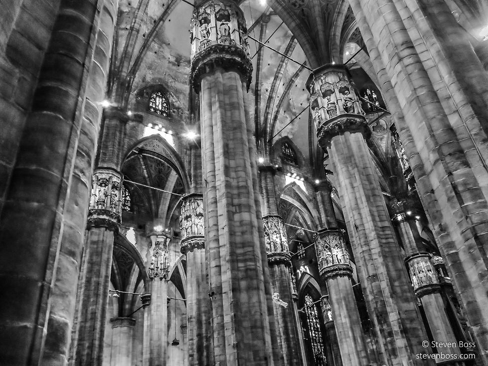 Milan Cathedral - view of the interior #7 in black & white, Milan, Italy