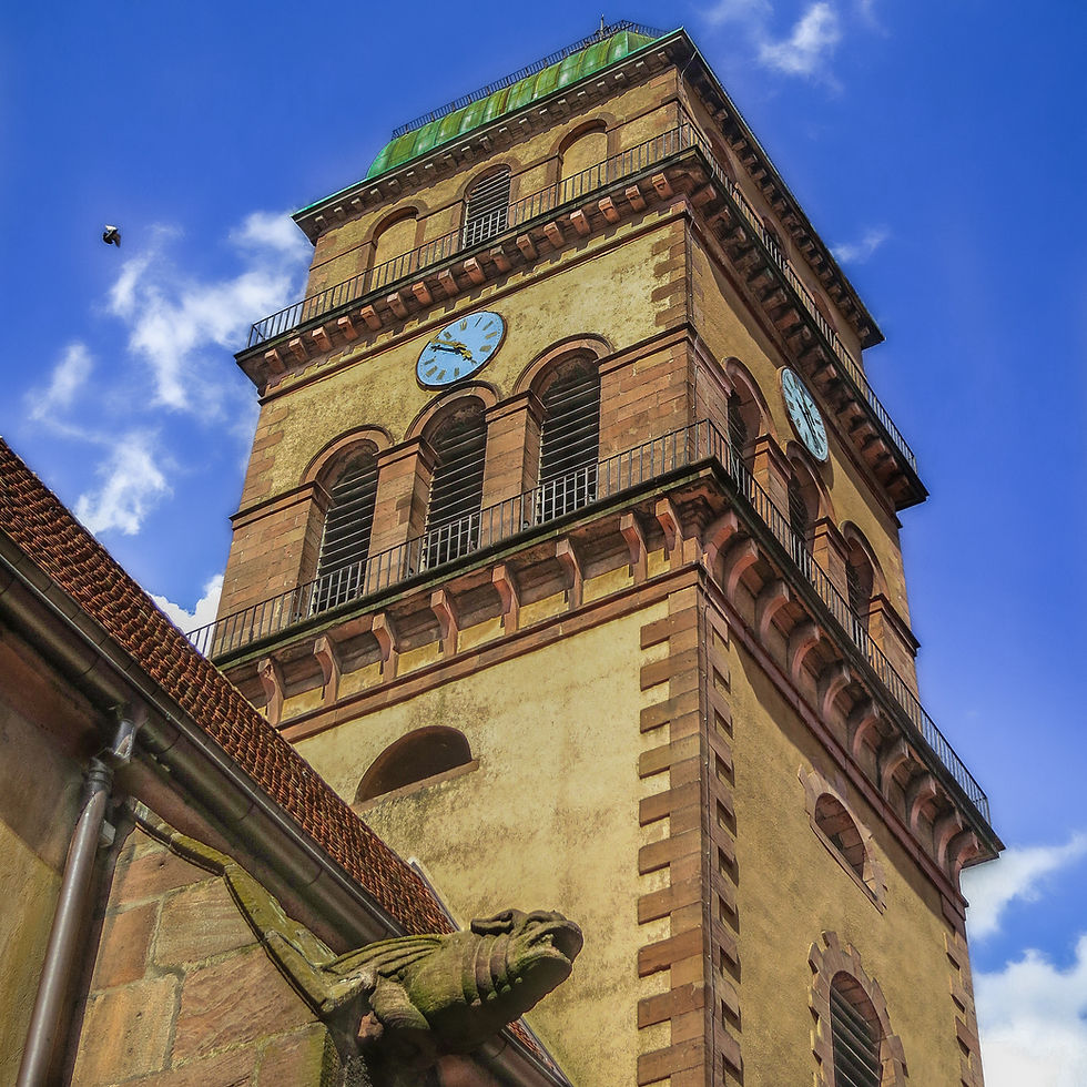 Clocktower of the Église de l'Invention-de-la-Sainte-Croix, Kaysersberg, France
