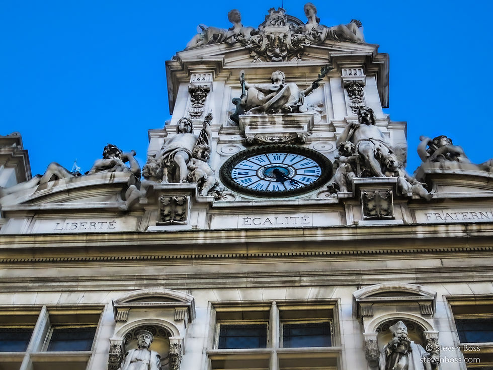 Hôtel de Ville - the west façade - close-up of the clock, Paris, France