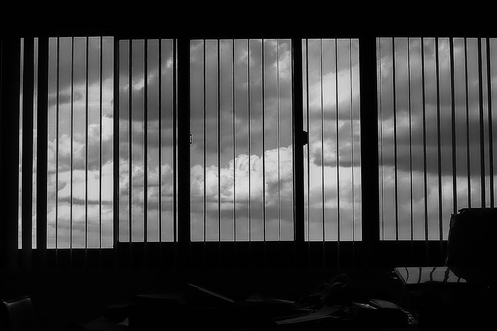 Clouds through the window in black & white, New York, NY
