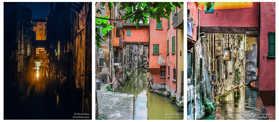 Canal view #3 (impressionistic at night), #4 & #5, Bologna