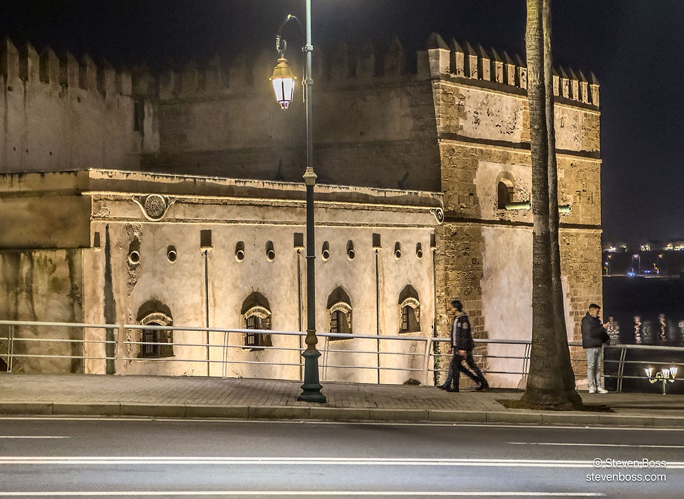 Outside the Kasbah des Oudaïas at night, Rabat
