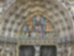 Eglise Saint Laurent - colorful tympanum over the entrance, Paris, France