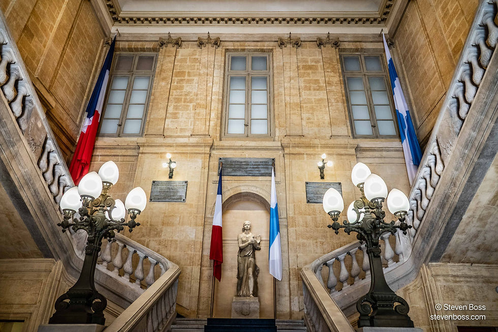 Looking up the stairs of the Hôtel de Ville, Marseille