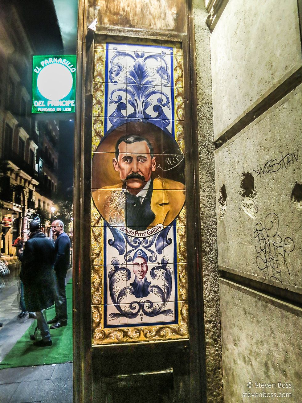 El Parnasillo del Príncipe - painted tiled portrait #1 - Benito Pérez Galdós, Madrid, Spain