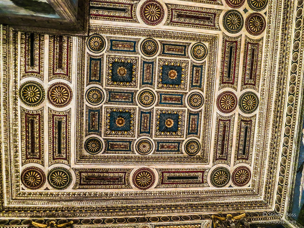 Palazzo Medici Riccardi - Cappella dei Magi #5 - painted ceiling of inlaid wood, Firenze, Italy
