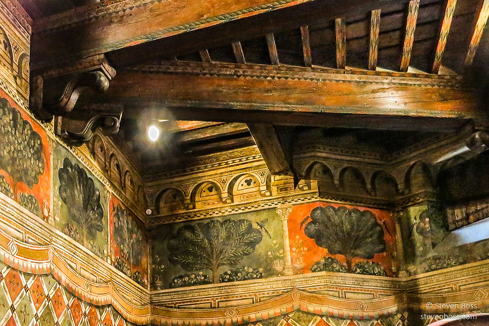 Palazzo Davanzati - Sala dei Pappagalli (Room of the Parrots) - frescoes & ceiling beams, Firenze, Italy