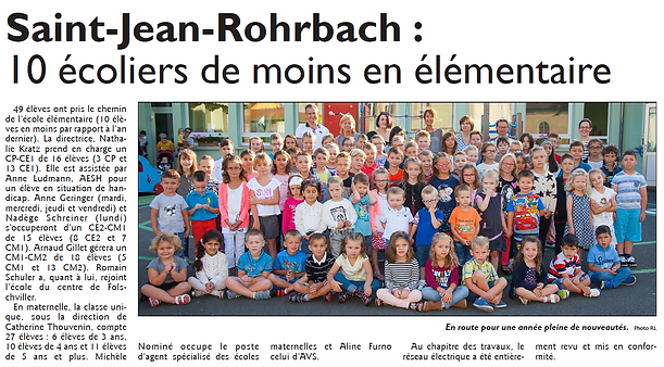 Rentrée des classes à Saint-Jean-Rohrbach paru le 03/09/16 dans le Républicain Lorrain