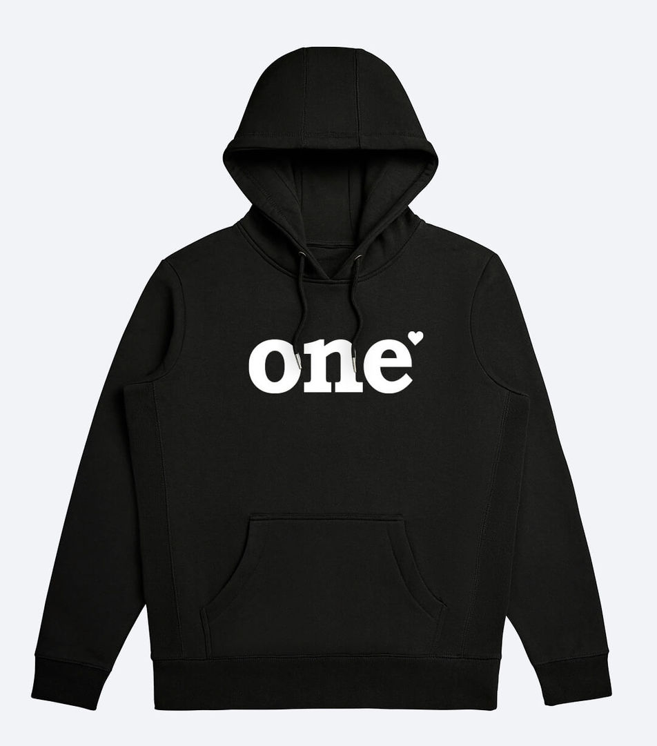 One Love Heavyweight Organic Brushed Unisex Hoodie in black by Kofa Goods