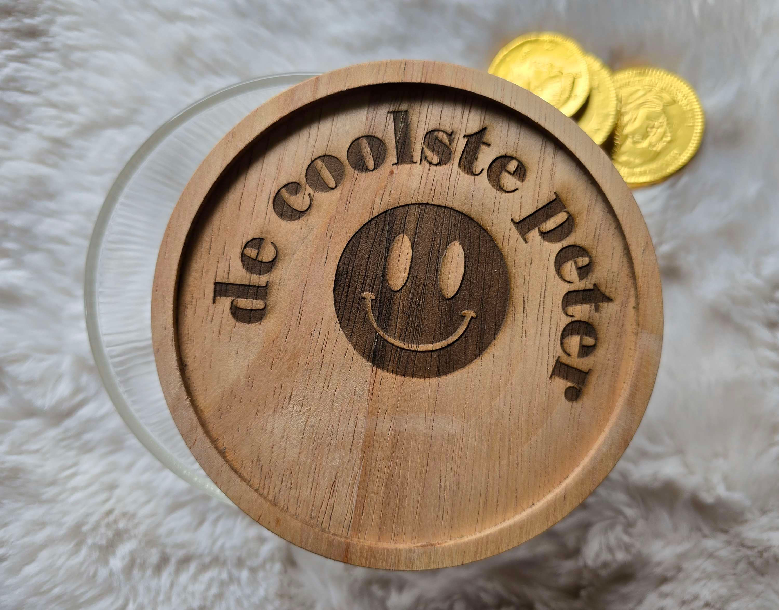 Glazen pot met ribbels en houten deksel PETER