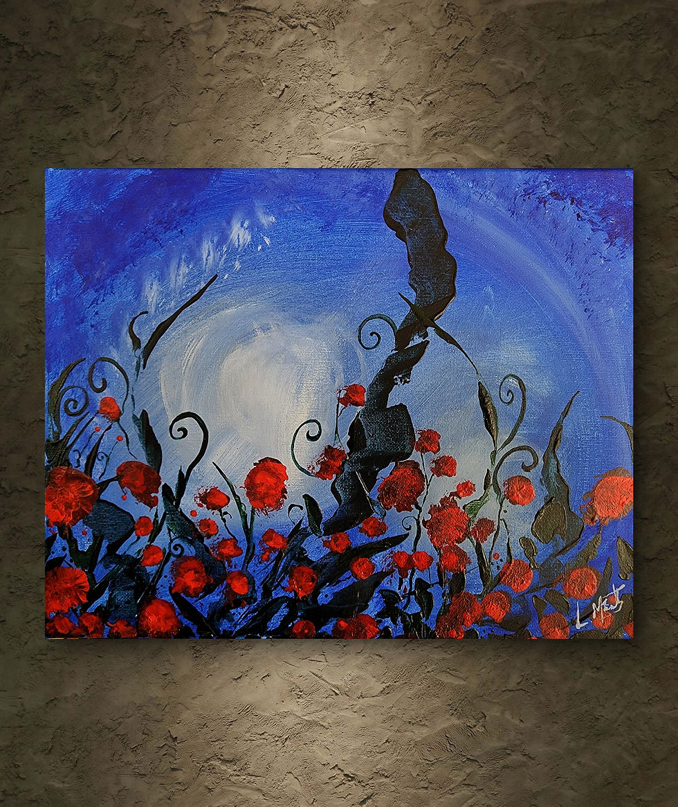Thumbnail: Enchanted Night | Original Acrylic Painting | Red Roses | 12x9 Canvas