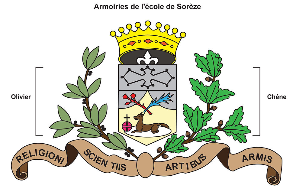 Dessin en couleurs contrastées des armoiries de Sorèze