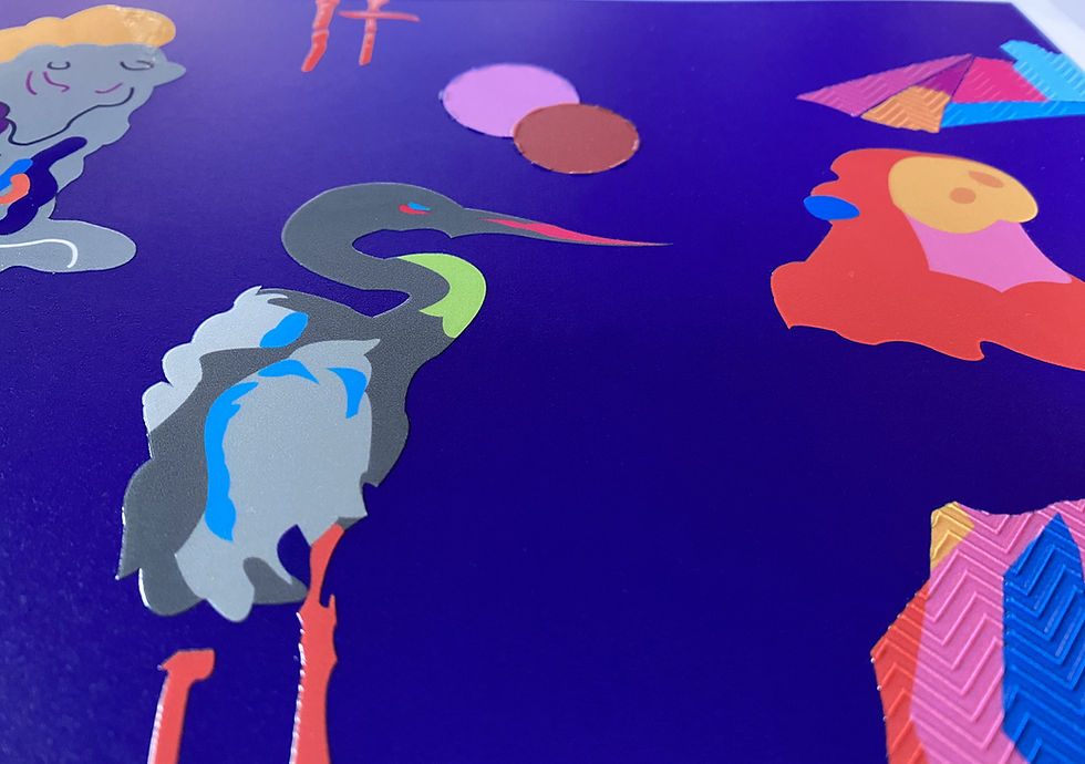 Zoom sur la reproduction du tableau Ciel volé en relief et couleurs contrastées