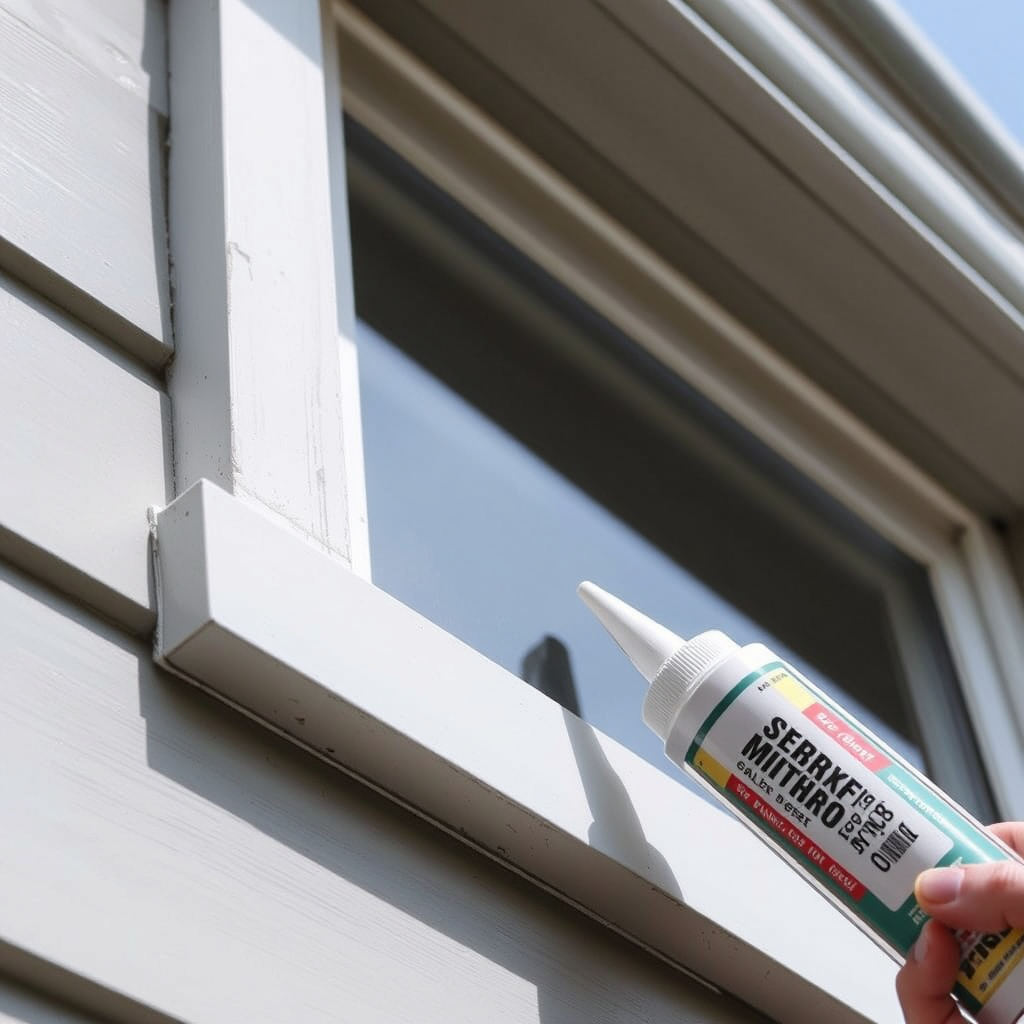 Caulk tube sealing a gap around a window frame