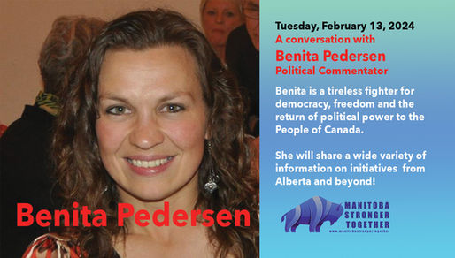 Tuesday February 13, 2024: 6:30 pm (CST) Guest: Benita Pedersen 