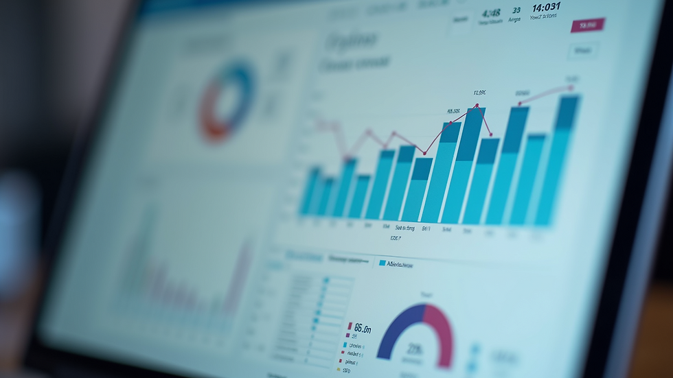 Eye-level view of a digital marketing dashboard with analytics charts