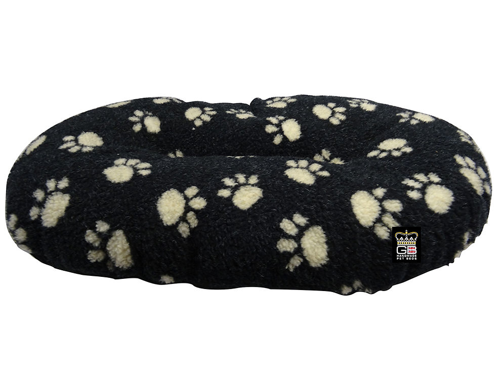 Thumbnail: Oval Dog Cushion in Black With Paw Print Various Sizes