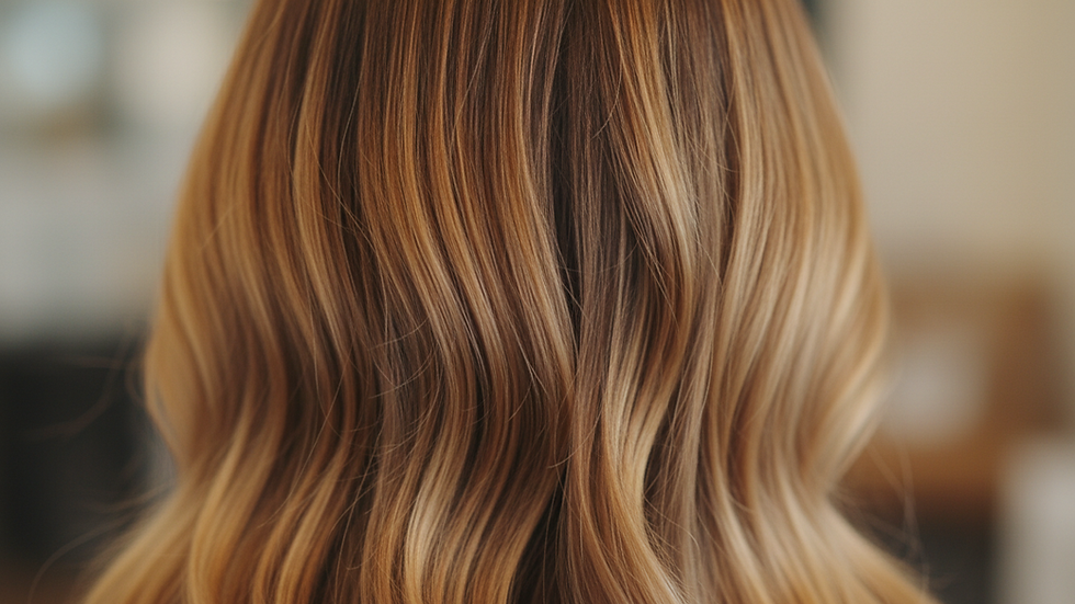 Close-up view of hair strands with balayage highlights