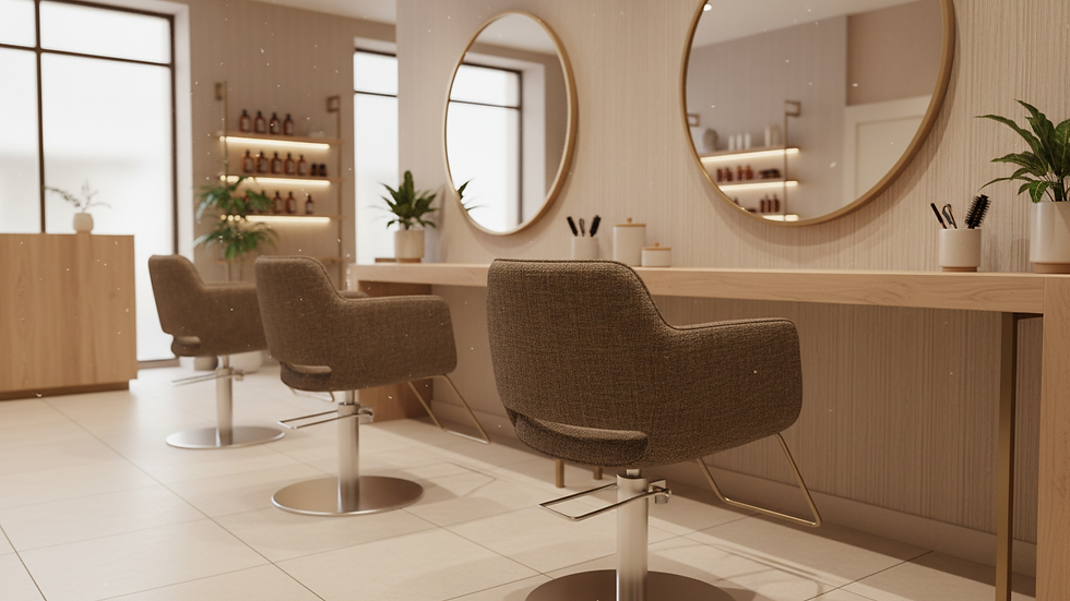 Eye-level view of a modern hair salon interior with styling chairs