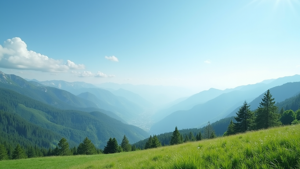 Wide angle view of a serene mountain landscape