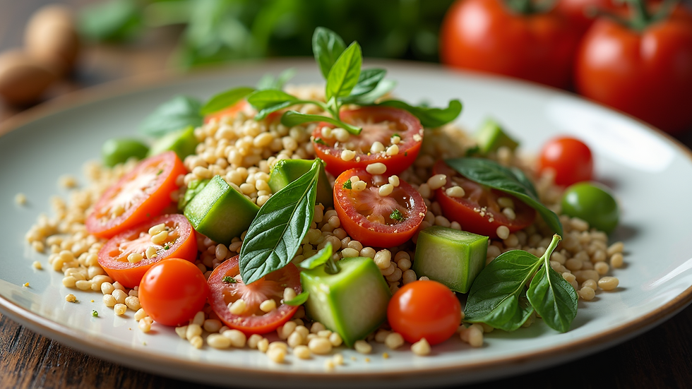 Close-up view of a healthy meal with colorful vegetables