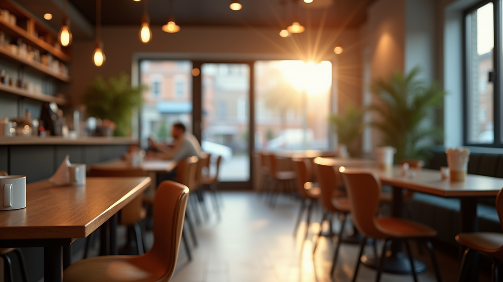 Eye-level view of a cozy coffee shop interior